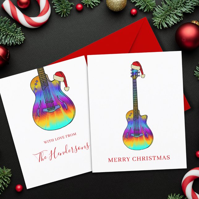 Papier Guitare Joyeux Noël Budget personnalisé (Christmas guitar budget custom holiday greetings card)