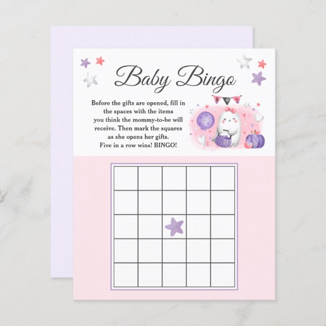 Papier Halloween Baby shower fille rose Bingo Jeu (Devant / Derrière)