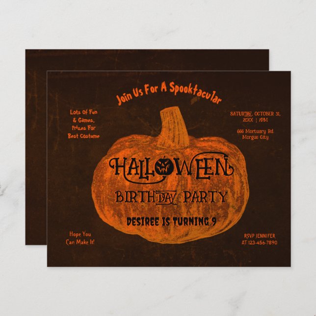 Papier Halloween Orange Citrouille Anniversaire Budget (Devant / Derrière)
