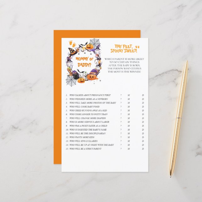 Papier Halloween Pieds minuscules, Jeu M/D sucré Éffrayan (Devant/Arrière en situation)