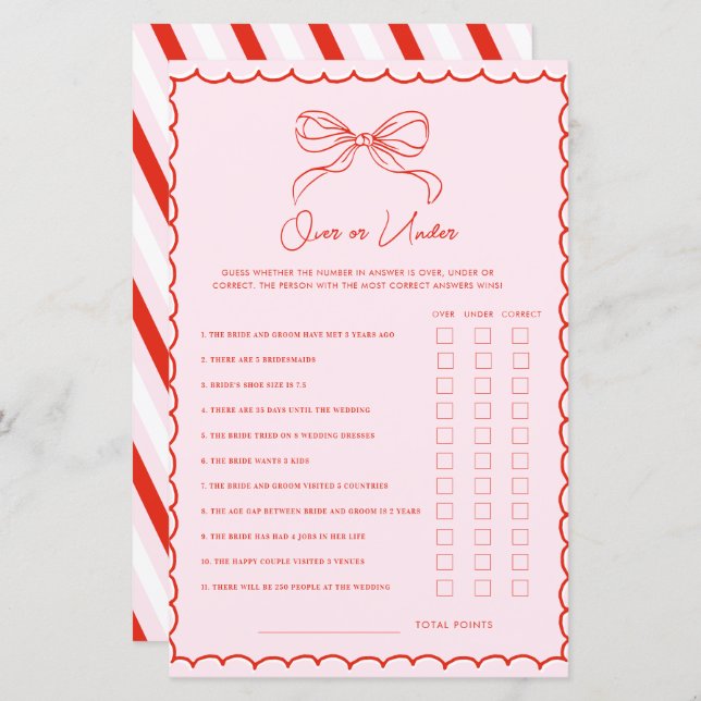 Papier Hand Drawn Bow Red & Pink Over or Under Xmas Game (Devant / Derrière)