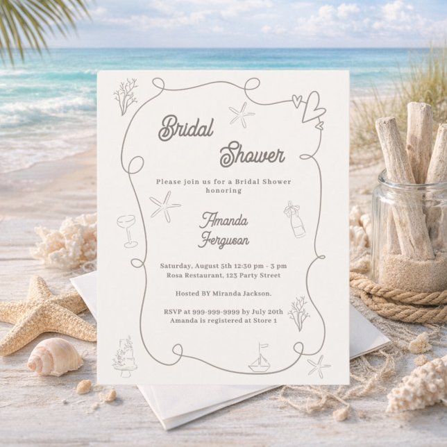 Papier Hand drawn coastal sand Bridal Shower invitation (Créateur téléchargé)