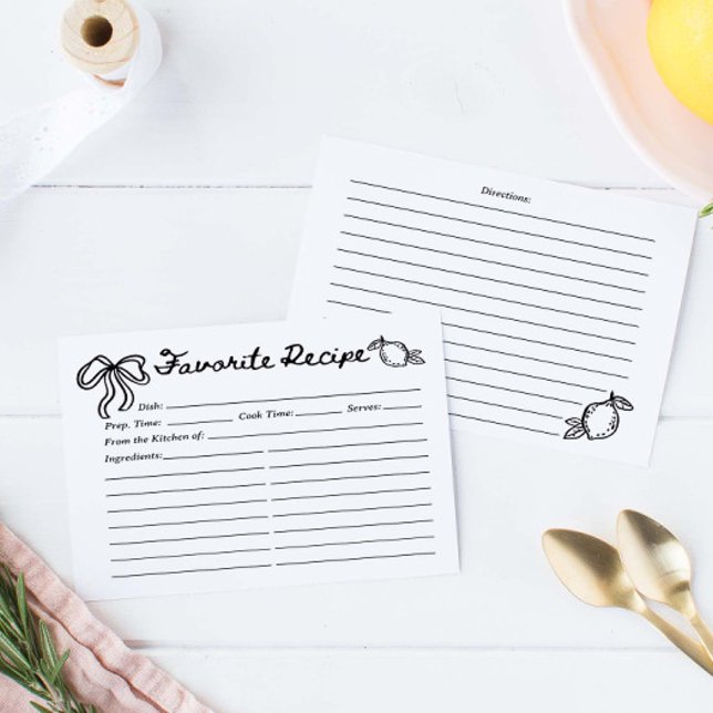 Papier Hand Drawn Coquette Lemon Recipe Card (Créateur téléchargé)