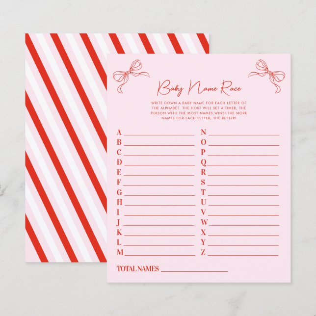 Papier Hand Drawn Pink Red Christmas Baby Name Race Game (Devant / Derrière)