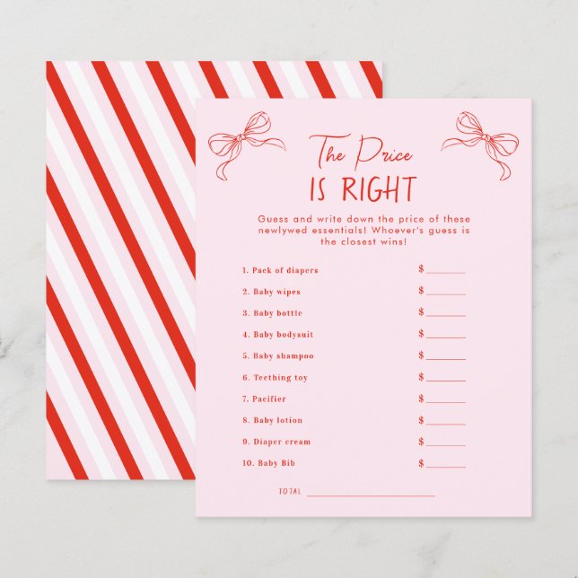 Papier Hand Drawn Pink & Red The Price is Right Game (Devant / Derrière)