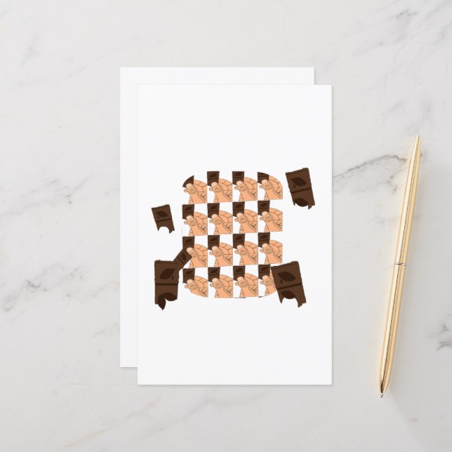 Papier Hand holding a piece of Valentine's chocolate (Devant/Arrière en situation)