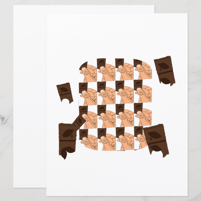 Papier Hand holding a piece of Valentine's chocolate (Devant / Derrière)