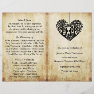 Papier Hanging Heart Tree Vintage Wedding Bi-Fold Program