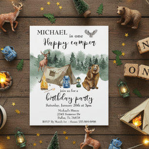 Papier Happy Camper Anniversaire Forêt Ours Invitation
