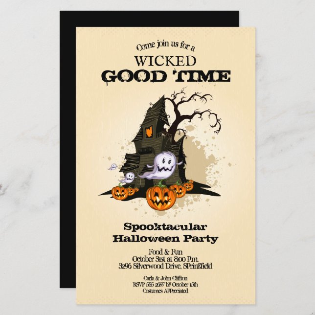 Papier Haunted House Budget Halloween Invitations (Devant / Derrière)