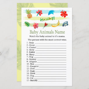 Papier Hawaii Baby Animaux Nom Jeu