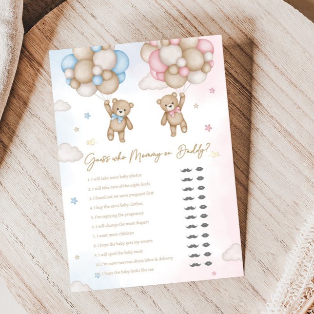 Papier He or She Bear Gender Reveal Guess Who Game (Bear Balloon He or She Gender Reveal Game)