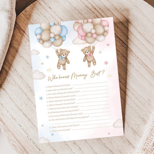 Papier He or She Bear Gender Reveal Who knows Game (Bear Balloon He or She Gender Reveal Game)