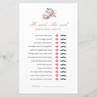 Papier He Said She Said Tea Party Bridal Shower Game