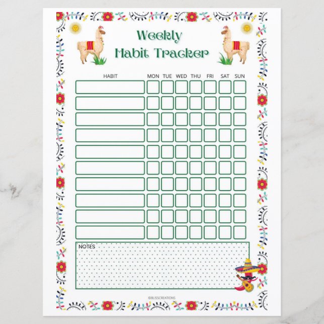 Papier Hebdomadaire Habit Tracker Imprimable - Lama Editi (Devant)