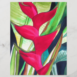 Papier Heliconia Lobster Claw fleur d'aquarelle tropicale