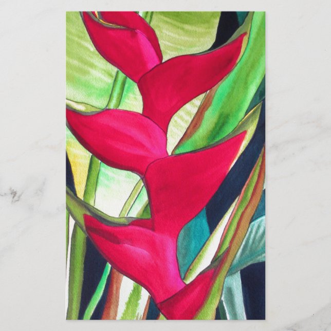 Papier Heliconia Lobster Claw fleur d'aquarelle tropicale (Devant)