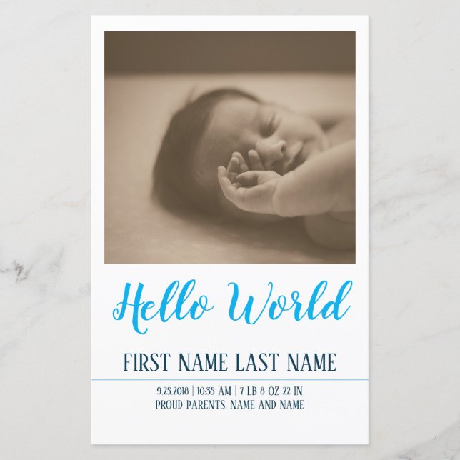 Papier Hello World - faire-part de naissance avec photo (Devant)