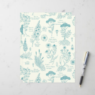 Papier Herbier de jardin médicinal en bleu et blanc cassé