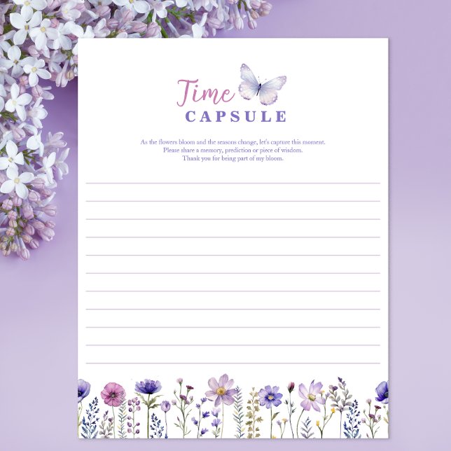 Papier Heure Capsule Fleur sauvage Premier Anniversaire J (Birthday Party Time Capsule Activity Sheet)