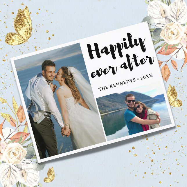 Papier Heureux toujours après 2 Mariage photo Faire-part (Budget Happily Ever After 2 Photo Wedding Announcement Thank you card)