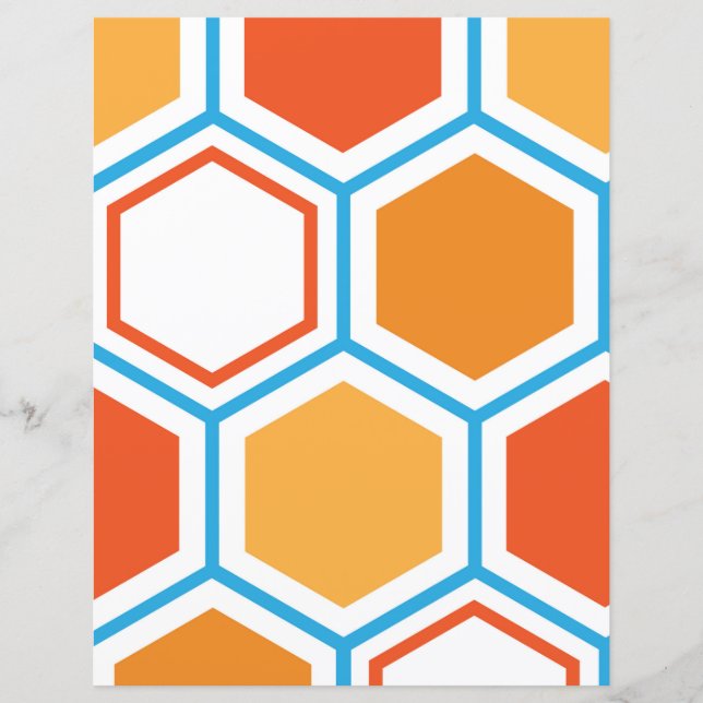 Papier hexagone en orange, bleu et blanc (Devant)