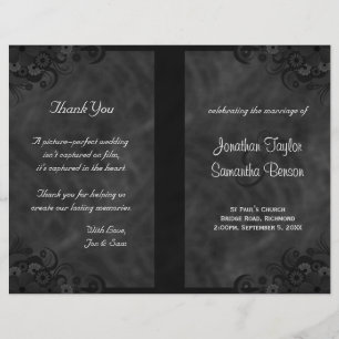 Papier Hibiscus Black Floral Goth Folded Wedding Programm
