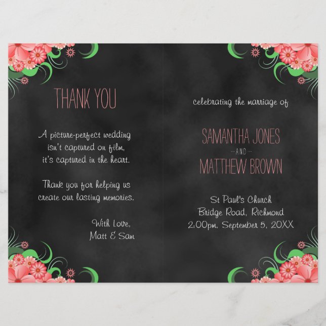 Papier Hibiscus Noir Rose Floral Bi-Fold Wedding Programm (Devant)
