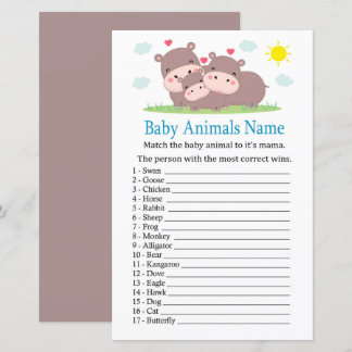 Papier Hippo Baby Animaux Nom Jeu