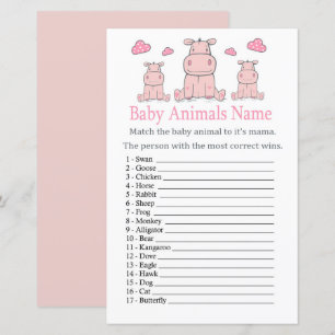 Papier Hippo rose Bébé Animaux Nom Jeu