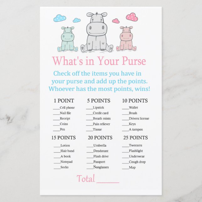 Papier Hippopotame Qu'est-ce qu'il y a dans votre jeu de  (Devant)