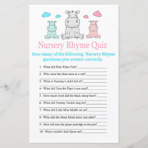 Papier Hippopotamus Nursery Rhyme Quiz jeu de baby shower
