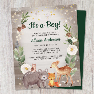 Papier Hiver Animaux boisés Baby Sprinkle Invitation