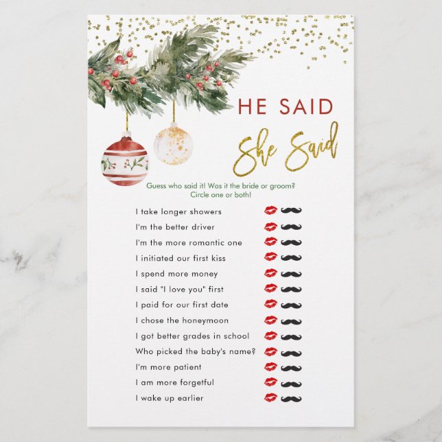 Papier Hiver Deck les Halls Mariage Il dit qu'elle dit (Devant)