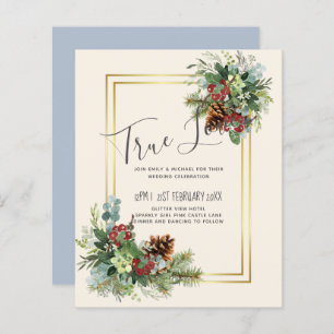 Papier Hiver Red Berries Pine Cones Mariage