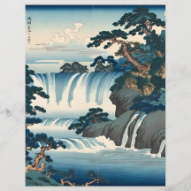 Hokusai Ukiyo-e Cascade japonaise Paysage bleu