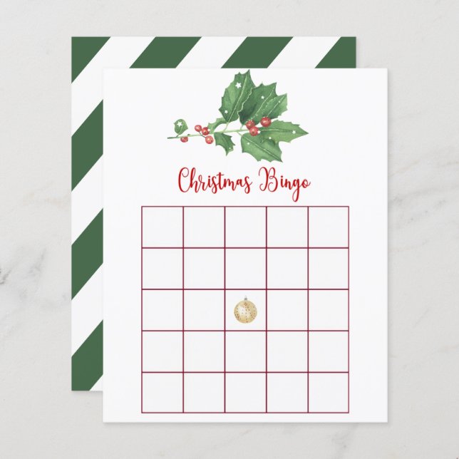 Papier Holly Wreath Christmas Bingo Card (Devant / Derrière)