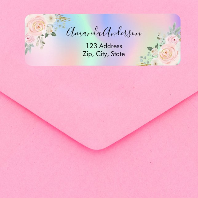 Papier holographique floral rose poudré avec adres (Créateur téléchargé)