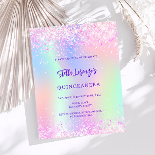Papier Holographique rose Quinceanera invitation budgétai
