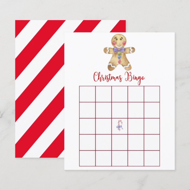 Papier Homme en pain d'épice - Christmas Bingo Game Card (Devant / Derrière)