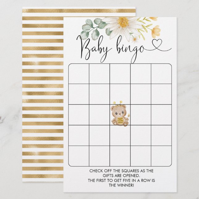 Papier Honey Bear Baby shower Bingo Jeu (Devant / Derrière)