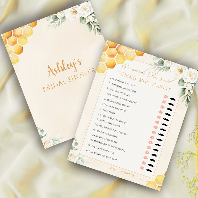 Papier Honey Bee Il A Dit Qu'Elle A Dit Fête des mariées  (Honey Bee He Said She Said Bridal Shower Game)