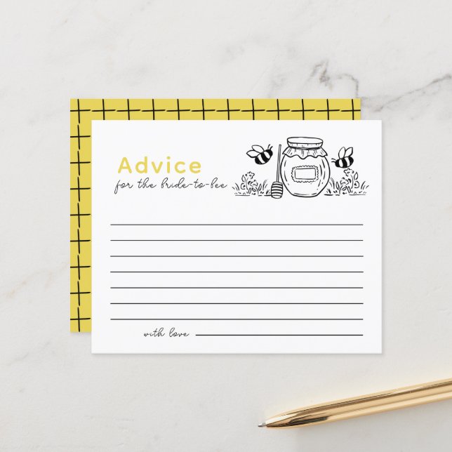 Papier Honey Jar & Bees Bridal Shower White Advice Card (Devant/Arrière en situation)