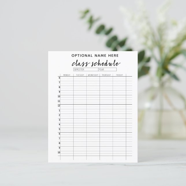 Papier Horaire de classe pour le semestre - noir et blanc (Debout devant)