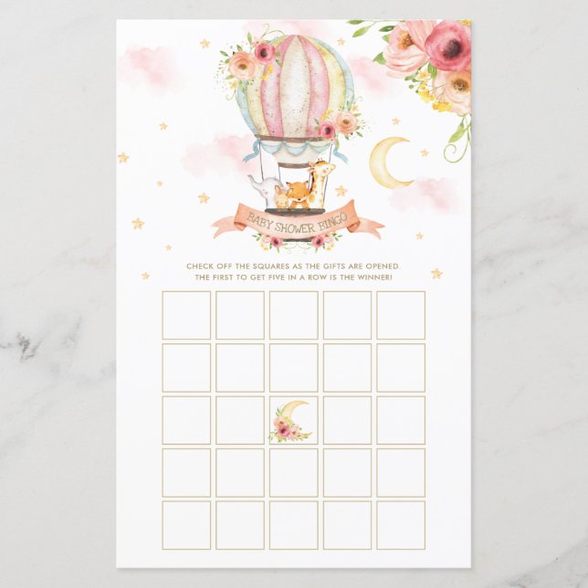 Papier Hot Air Balloon Animaux Baby shower Bingo Jeu (Devant)