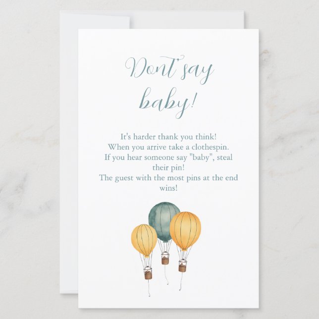 Papier Hot Air Balloon Baby Shower Game (Devant)