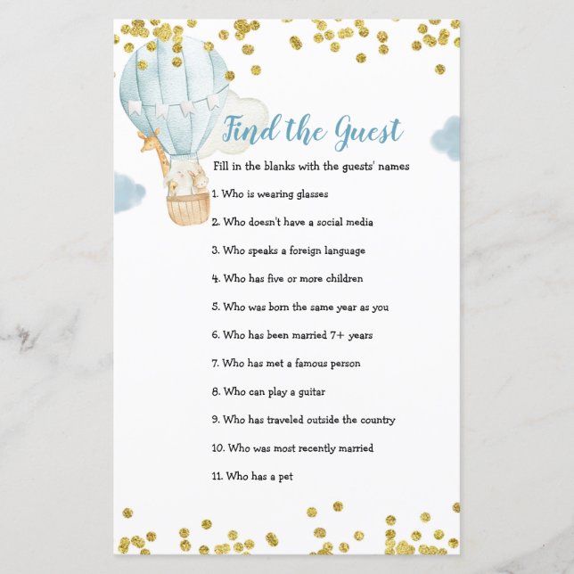 Papier Hot Air Balloon Jungle Trouvez le jeu Invité (Devant)