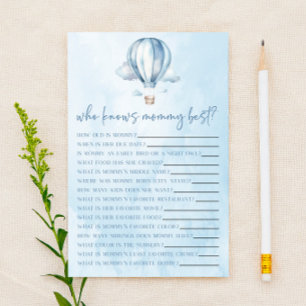 Papier Hot Air Balloon Qui Connaît Mommy Baby shower Jeu