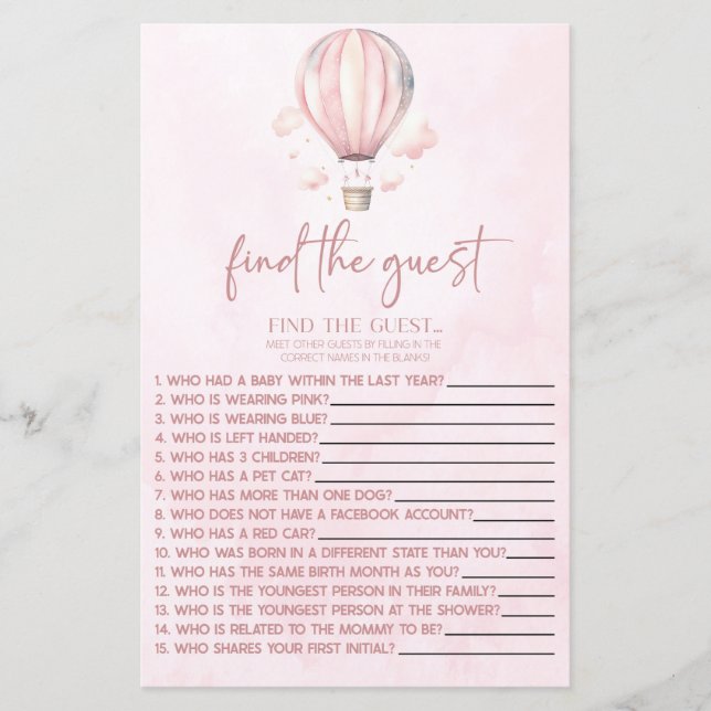 Papier Hot Air Balloon Trouvez Le Jeu Du Baby shower Invi (Devant)