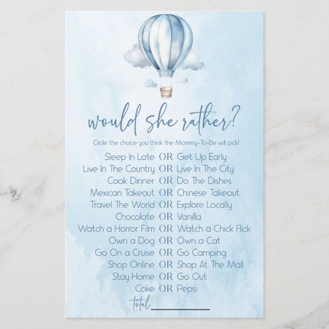 Papier Hot Air Balloon Voudrait-Elle Plutôt Baby shower J (Devant)